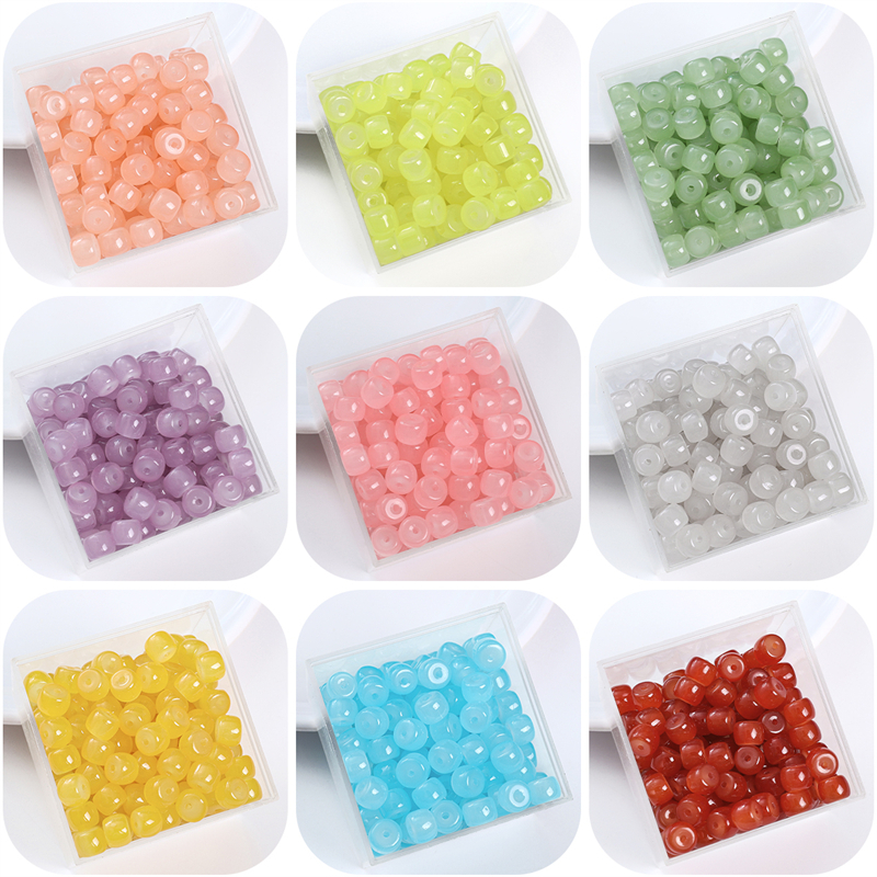 30pcs Manik-Manik Ember Giok Imitasi Kaca Warna-Warni Longgar Spacer Beads Untuk Gelang Kalung DIY Membuat Perhiasan Beads