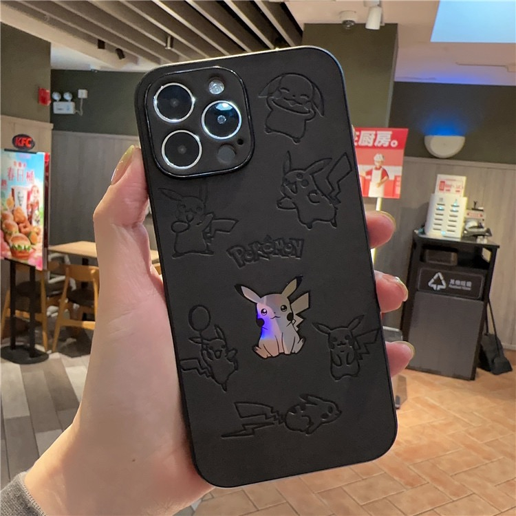 Baru!! Pikachu Laser Hitam Abu case Ponsel Untuk Iphone 7Plus 8Plus X XR XS Max11 12 13 14 pro max READY Laser fashion Merek Seri Kulit Iphone Casing Ponsel