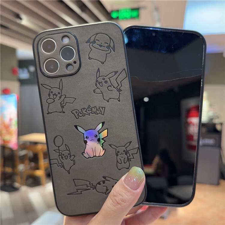 Baru!! Pikachu Laser Hitam Abu case Ponsel Untuk Iphone 7Plus 8Plus X XR XS Max11 12 13 14 pro max READY Laser fashion Merek Seri Kulit Iphone Casing Ponsel