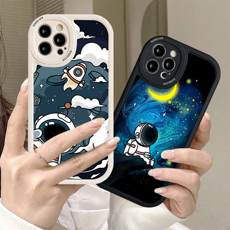 IPHONE Casing Ponsel Transparan NASA Astronot Planet Trendi Kompatibel Untuk Iphone11 14 13 12 Pro Max7 8 Plus 11 14 XR 6 6s Plus X XS MAX SE 2020 Clear Shockproof Soft TPU Cover