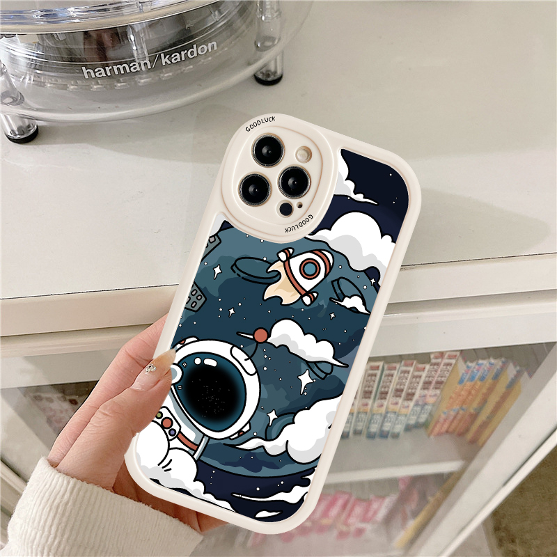 IPHONE Casing Ponsel Transparan NASA Astronot Planet Trendi Kompatibel Untuk Iphone11 14 13 12 Pro Max7 8 Plus 11 14 XR 6 6s Plus X XS MAX SE 2020 Clear Shockproof Soft TPU Cover