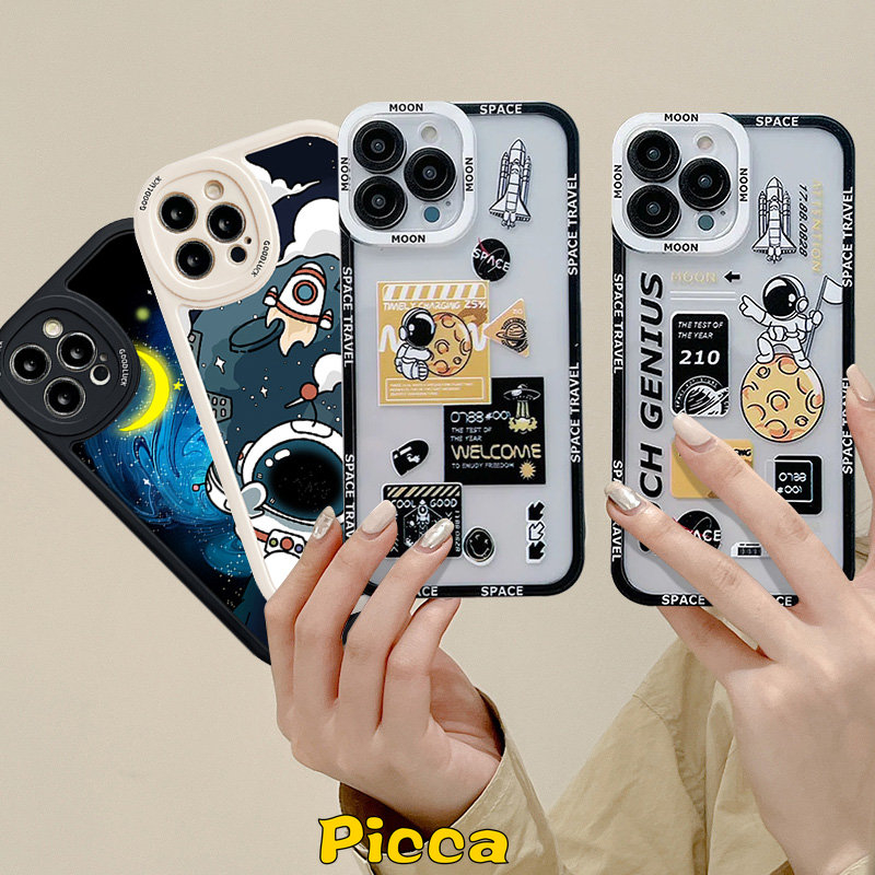 IPHONE Casing Ponsel Transparan NASA Astronot Planet Trendi Kompatibel Untuk Iphone11 14 13 12 Pro Max7 8 Plus 11 14 XR 6 6s Plus X XS MAX SE 2020 Clear Shockproof Soft TPU Cover