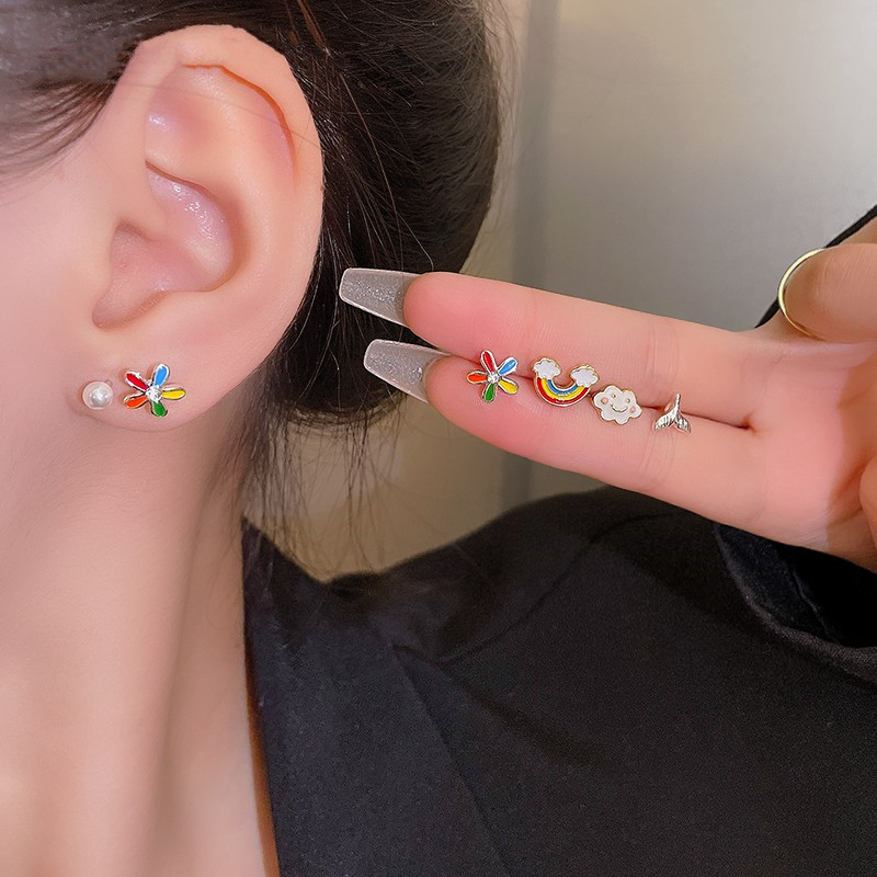 Set Perhiasan Anting Stud S925 Silver Needle Gaya Korea Untuk Wanita