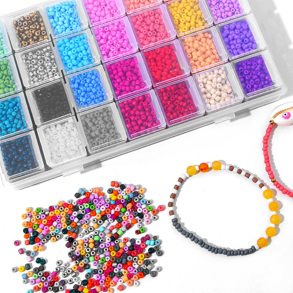 1box Beads Kit 3mm 28warna Manik-Manik Biji Kaca Plastik Alfabet Huruf Hati Beads Kit Untuk Membuat Perhiasan DIY Gelang Kalung Anting Aksesoris