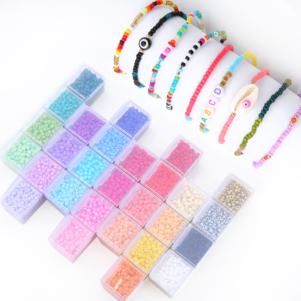 1box Beads Kit 3mm 28warna Manik-Manik Biji Kaca Plastik Alfabet Huruf Hati Beads Kit Untuk Membuat Perhiasan DIY Gelang Kalung Anting Aksesoris