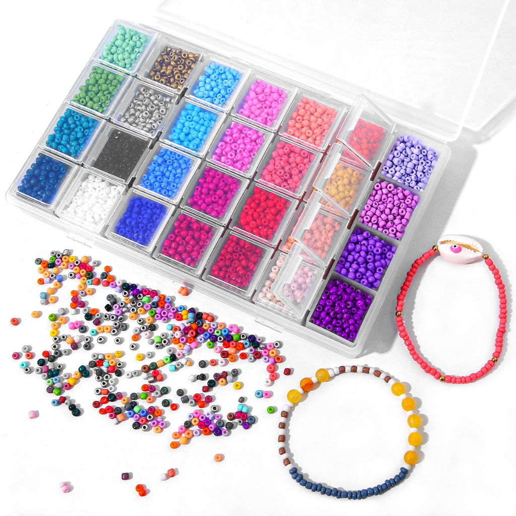 1box Beads Kit 3mm 28warna Manik-Manik Biji Kaca Plastik Alfabet Huruf Hati Beads Kit Untuk Membuat Perhiasan DIY Gelang Kalung Anting Aksesoris