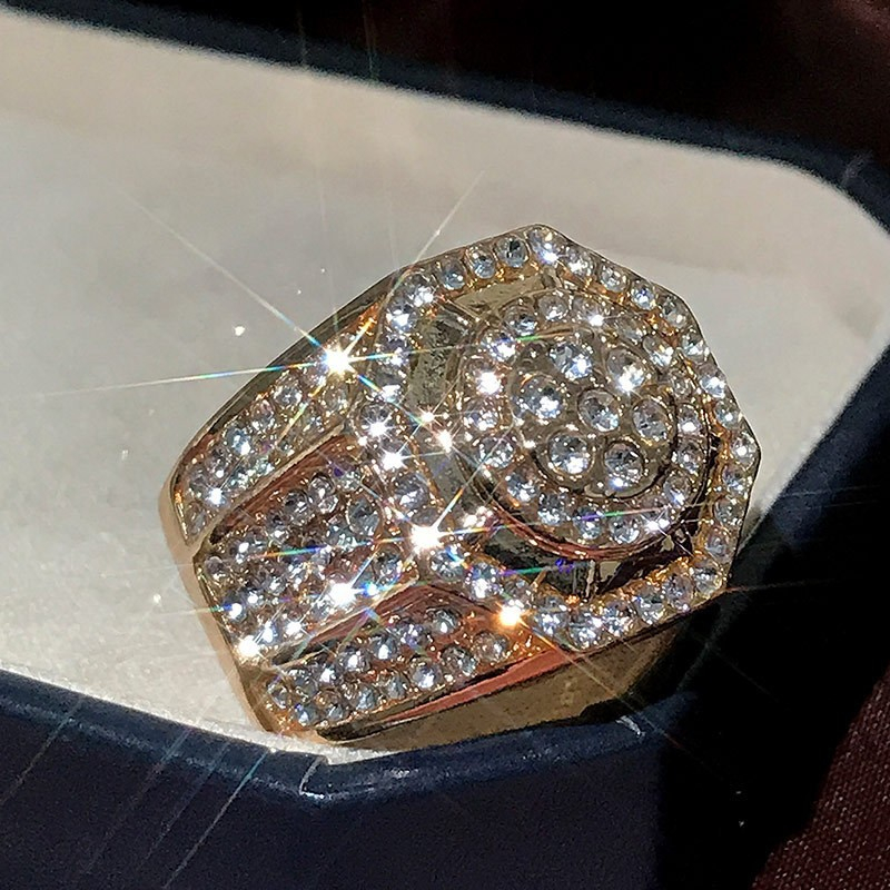 Cincin Berlian Bentuk Persegi Gaya Vintage Untuk Pria