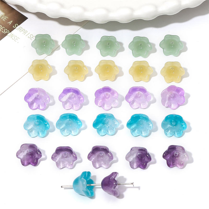 10pcs/bag Gradien Bell Bunga Anggrek Kristal Manik-Manik Kaca Longgar Spacer Beads Untuk DIY Handmade Gelang Kalung Anting Membuat Perhiasan Aksesoris