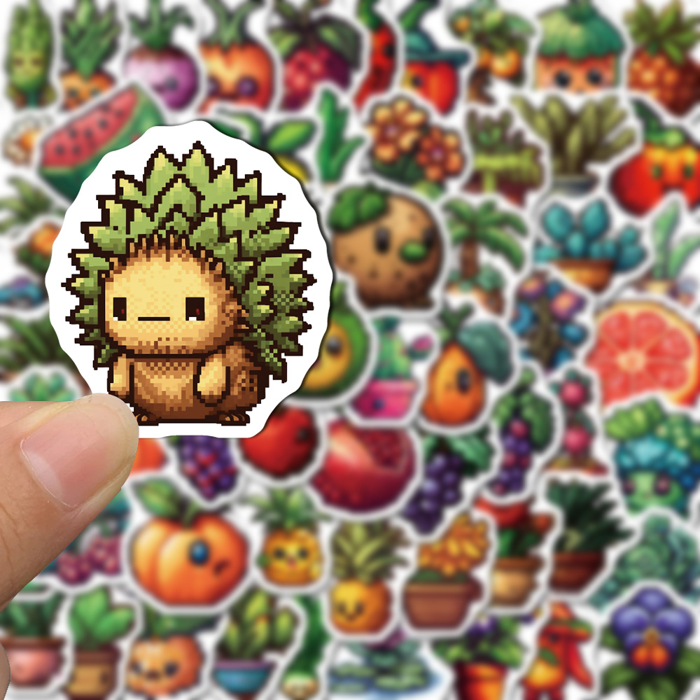 50 /100 Pcs Art Pixel Buah Dan Sayuran Lucu Kartun Stiker Helm Komputer Ponsel Tahan Air Stiker Stiker