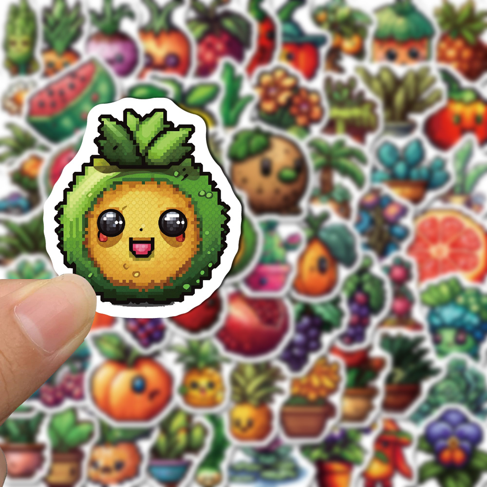 50 /100 Pcs Art Pixel Buah Dan Sayuran Lucu Kartun Stiker Helm Komputer Ponsel Tahan Air Stiker Stiker