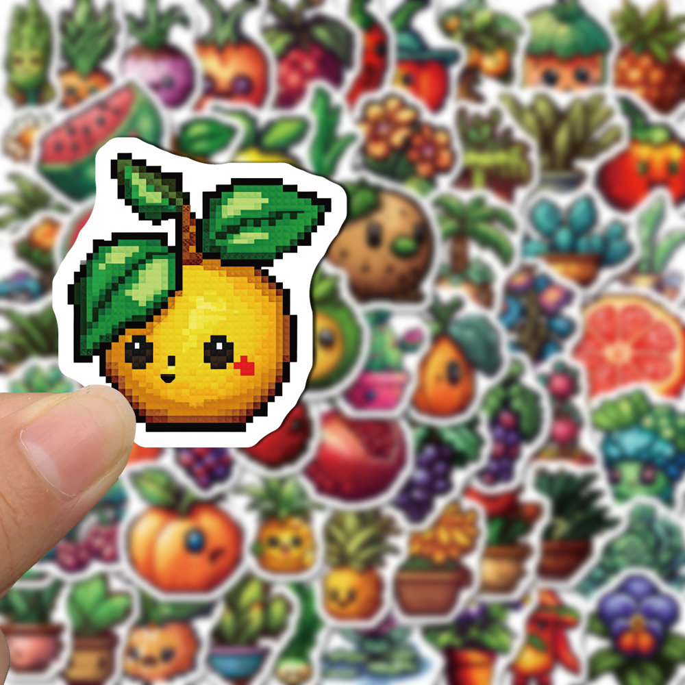 50 /100 Pcs Art Pixel Buah Dan Sayuran Lucu Kartun Stiker Helm Komputer Ponsel Tahan Air Stiker Stiker