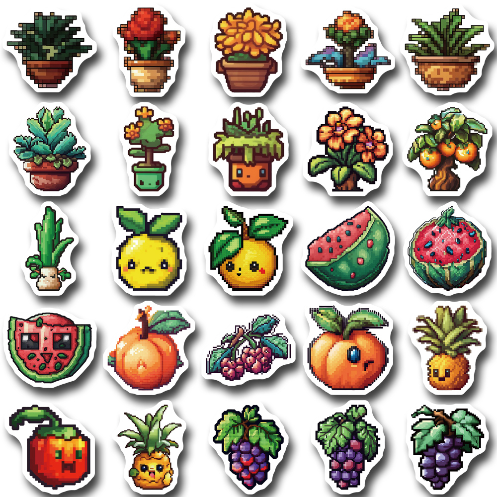 50 /100 Pcs Art Pixel Buah Dan Sayuran Lucu Kartun Stiker Helm Komputer Ponsel Tahan Air Stiker Stiker