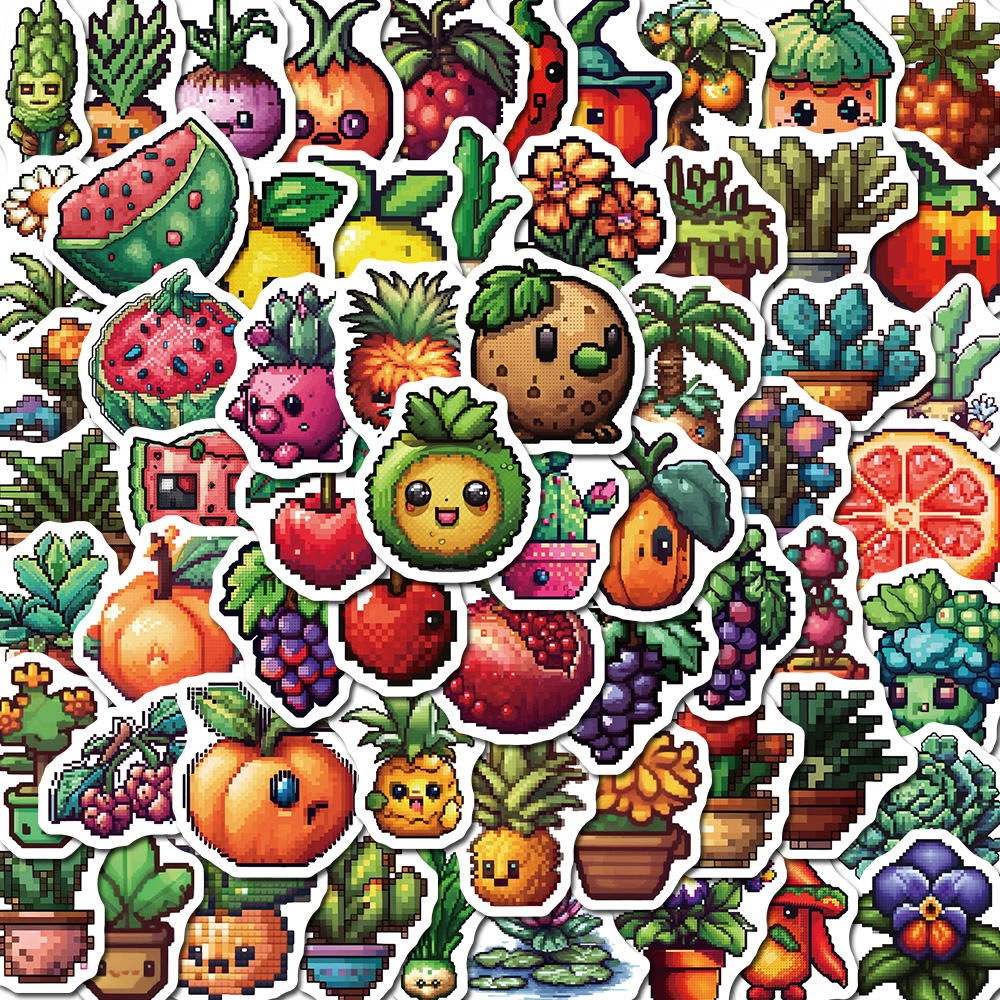 50 /100 Pcs Art Pixel Buah Dan Sayuran Lucu Kartun Stiker Helm Komputer Ponsel Tahan Air Stiker Stiker