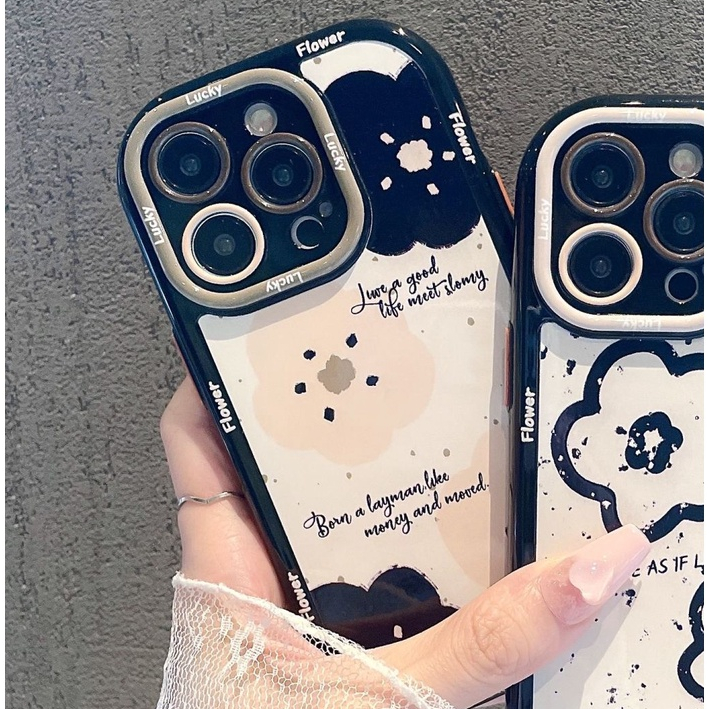 IPHONE Casing Ponsel Desain Bunga Hitam Garis Sederhana Semi Transparan Kompatibel Dengan Iphone12 13 14 11 Pro Max X Xs Max Xr Ggrtf