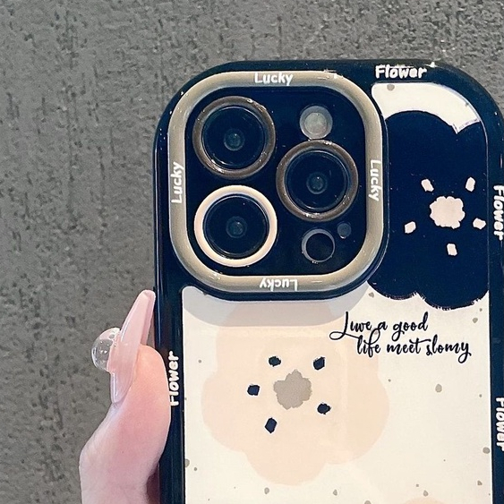 IPHONE Casing Ponsel Desain Bunga Hitam Garis Sederhana Semi Transparan Kompatibel Dengan Iphone12 13 14 11 Pro Max X Xs Max Xr Ggrtf