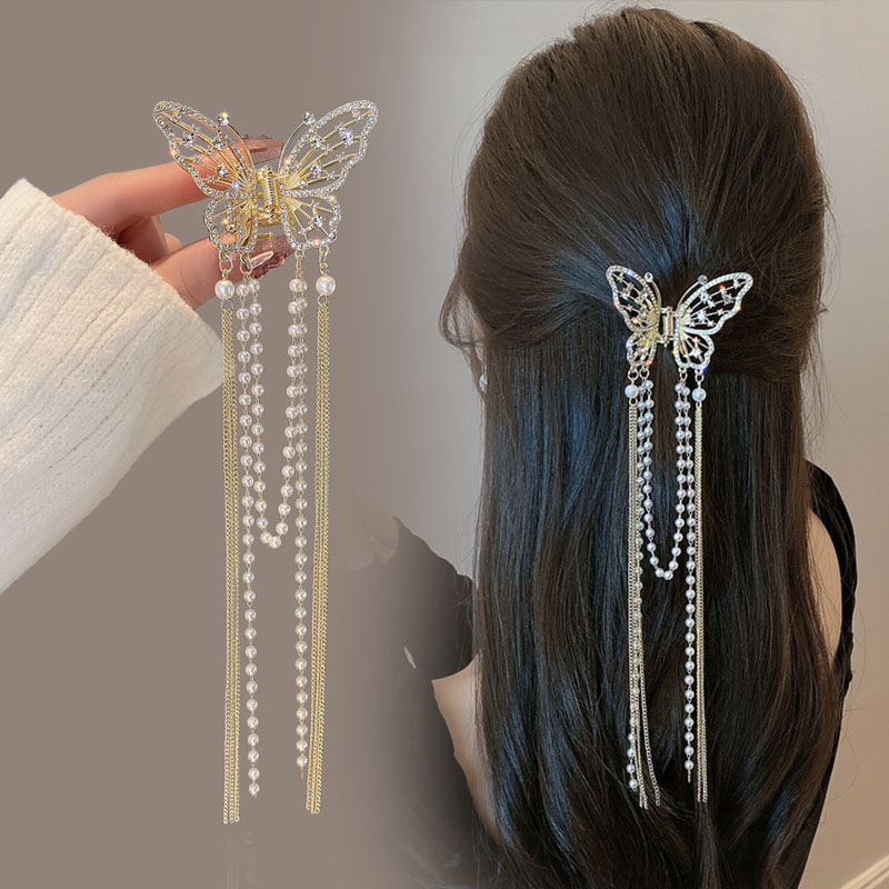 Golden Tassel Bow Korea High-End Merasakan Melubangi Berkelas Elegan Penjepit Fashion