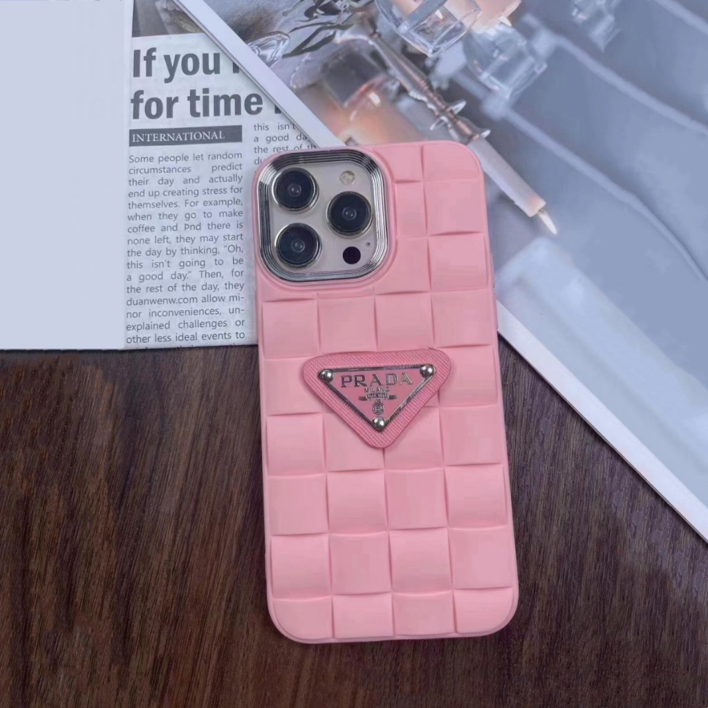 IPHONE Prada Fashion Soft Tpu Phone Case Electroplating 3D Motif Kotak Untuk Iphone14 Pro Max14 13 Pro Max Xr X Xs Max11 12 Pro