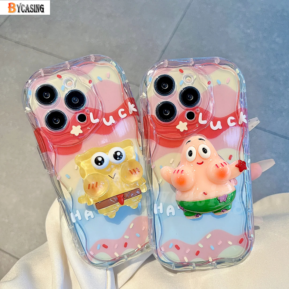 Redmi Note12 Pro Note11 11S Redmi 10 10C 10A 9C 9A 9T Note10 Note9 Note8 Poco M3 Pro X3 Redmi A1 A2 Wavy Edge Warna Pelangi SpongeBob Patrick Star Soft Clear Case Dengan Bracket BY