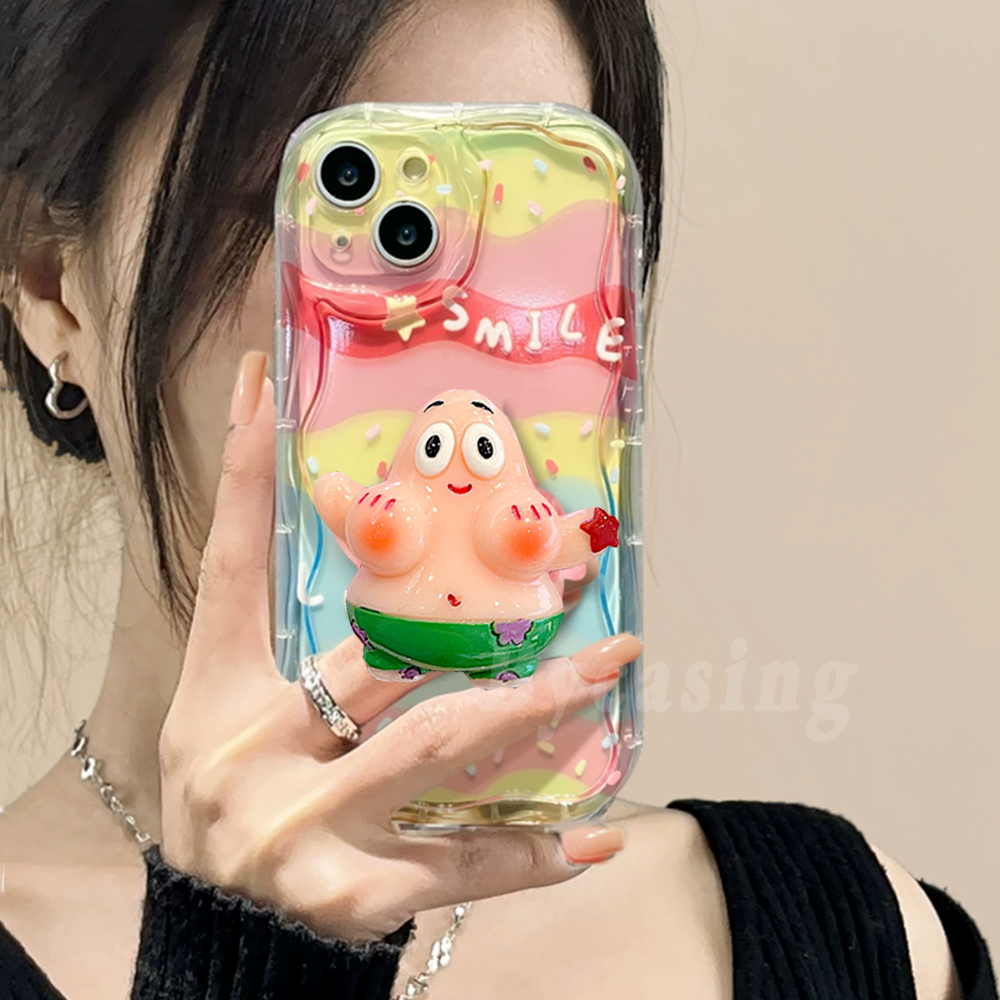 Redmi Note12 Pro Note11 11S Redmi 10 10C 10A 9C 9A 9T Note10 Note9 Note8 Poco M3 Pro X3 Redmi A1 A2 Wavy Edge Warna Pelangi SpongeBob Patrick Star Soft Clear Case Dengan Bracket BY