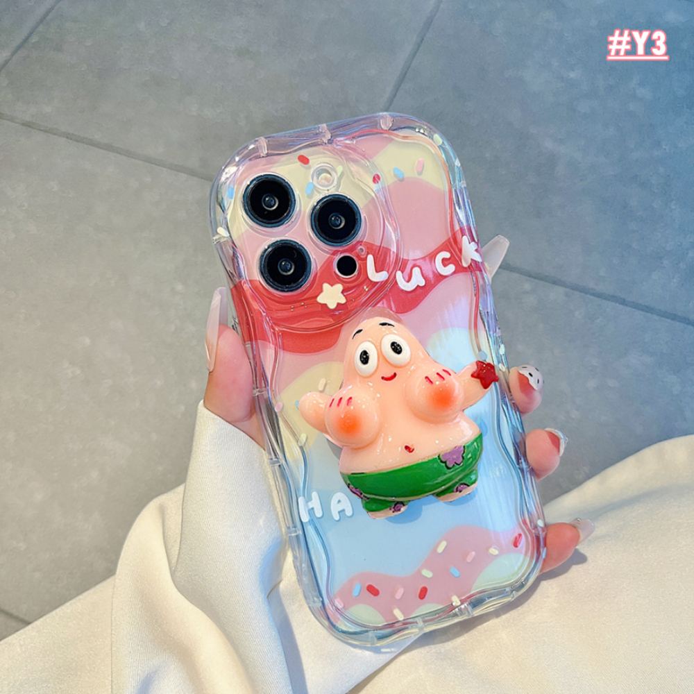 Casing Realme C53 C55 C33 C35 C31 C30s Realme 10 9i 8i 6i 5 7i C15 C25 C21Y C25Y C12 C1 C20 C3 C2 C1 Wavy Edge Warna Pelangi SpongeBob Patrick Star Soft Clear Case Dengan Bracket BY