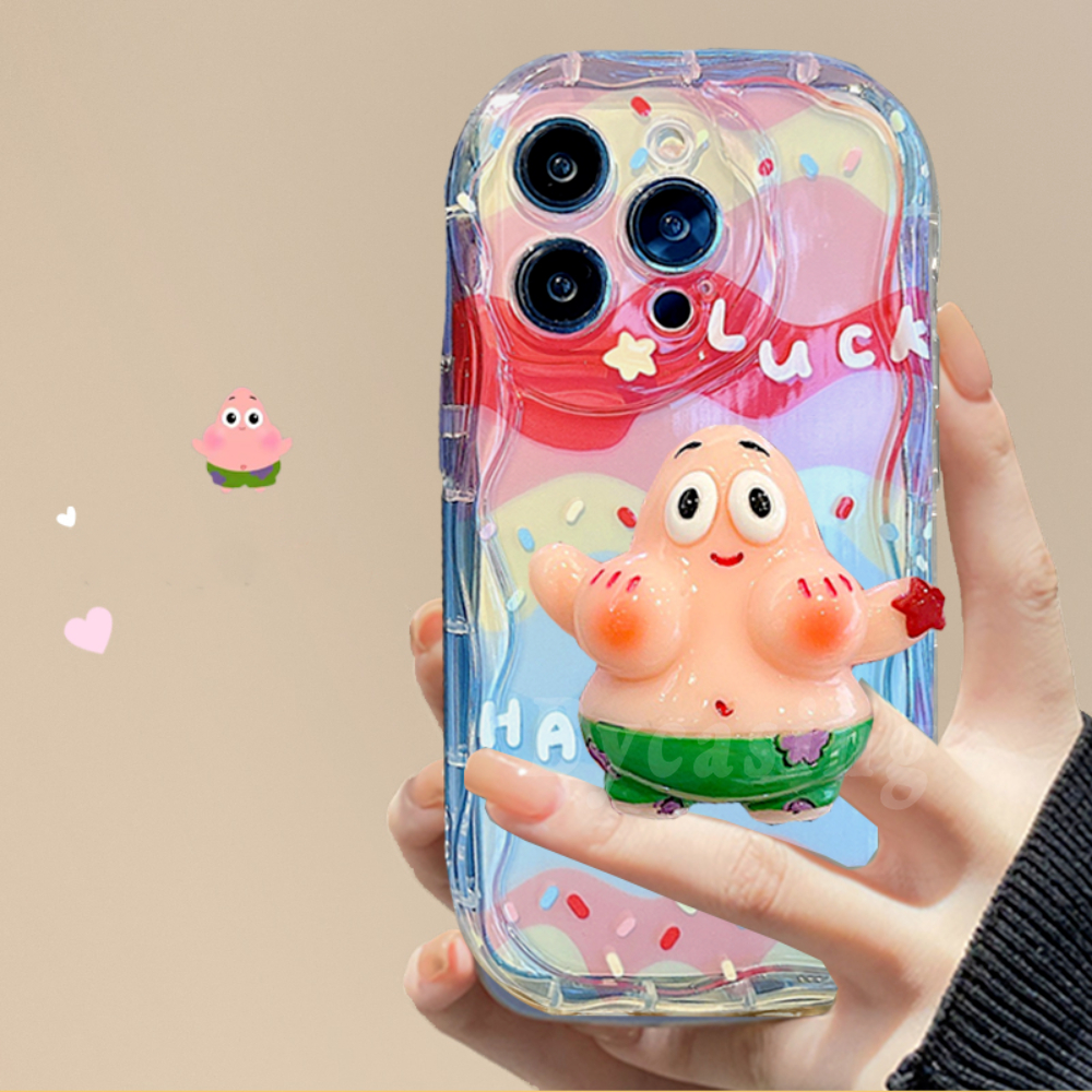 Casing Realme C53 C55 C33 C35 C31 C30s Realme 10 9i 8i 6i 5 7i C15 C25 C21Y C25Y C12 C1 C20 C3 C2 C1 Wavy Edge Warna Pelangi SpongeBob Patrick Star Soft Clear Case Dengan Bracket BY