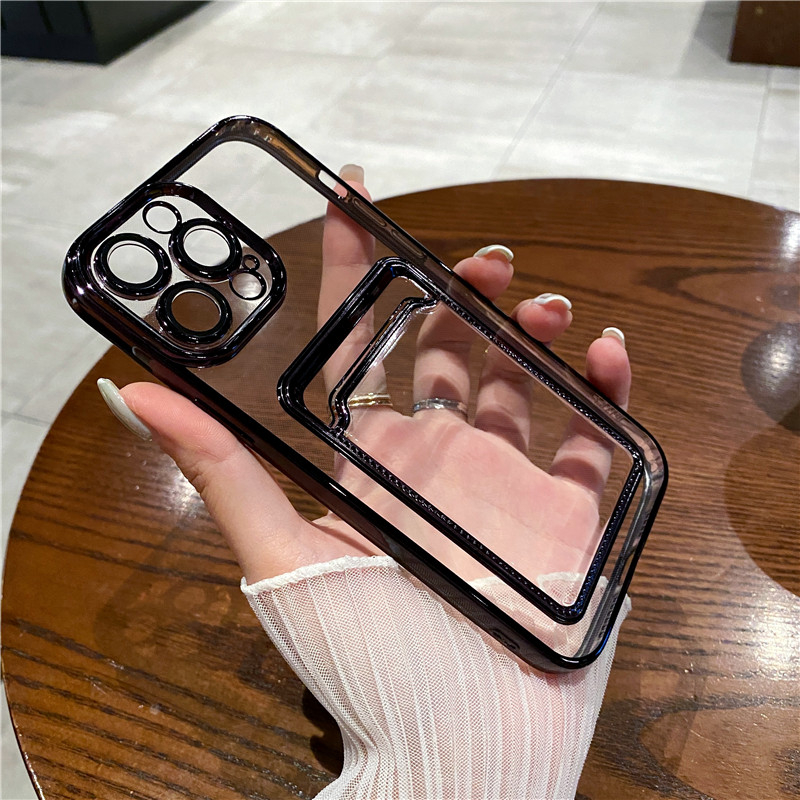 IPHONE Casing Dompet Holder Kartu Transparan Electroplated Untuk Iphone13 11 12 14 Pro Max14 Plus Saku Foto Sarung Silikon Shockproof