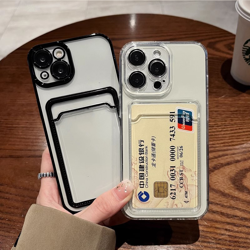 IPHONE Casing Dompet Holder Kartu Transparan Electroplated Untuk Iphone13 11 12 14 Pro Max14 Plus Saku Foto Sarung Silikon Shockproof