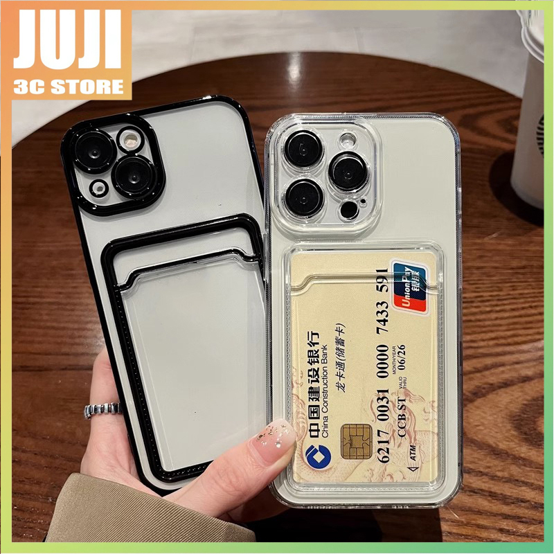 IPHONE Casing Tas Slot Kartu Transparan Case Untuk Iphone13 11 12 14Pro Max Shockproof Soft Bumper Clear Electroplated Cover Capa Untuk Iphone13