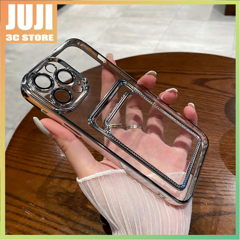 IPHONE Casing Tas Slot Kartu Transparan Case Untuk Iphone13 11 12 14Pro Max Shockproof Soft Bumper Clear Electroplated Cover Capa Untuk Iphone13