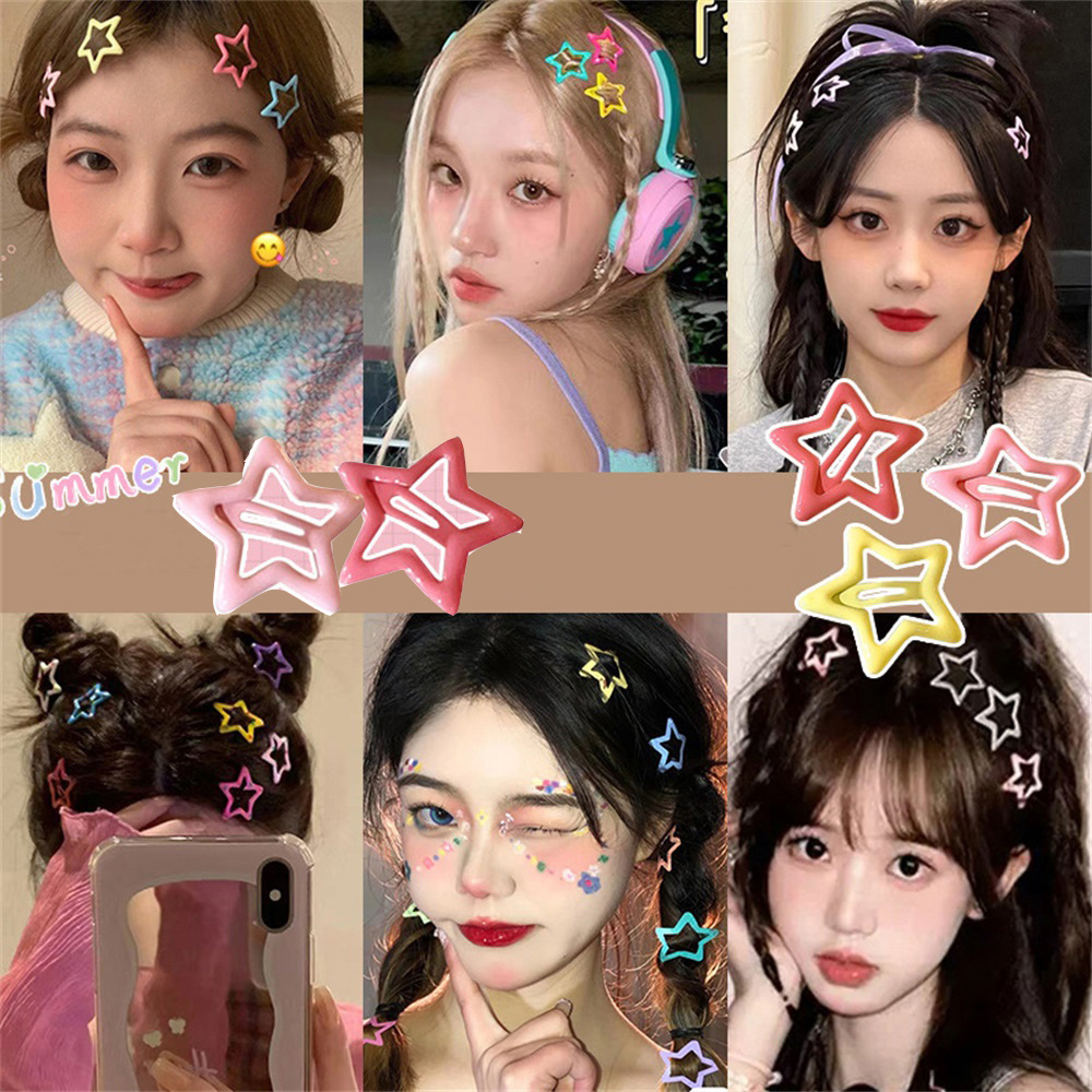 Y2k Warna Permen Bintang Berujung Lima Poni Jepit Rambut Manis Lucu Dopamin Gadis Sisi BB Klip Aksesoris Rambut