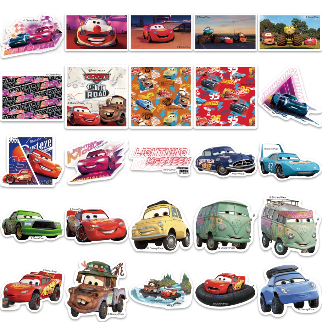 50pcs Disney Cars Stiker Graffiti Decals Laptop Bagasi Skateboard Tahan Air Stiker Mainan Anak