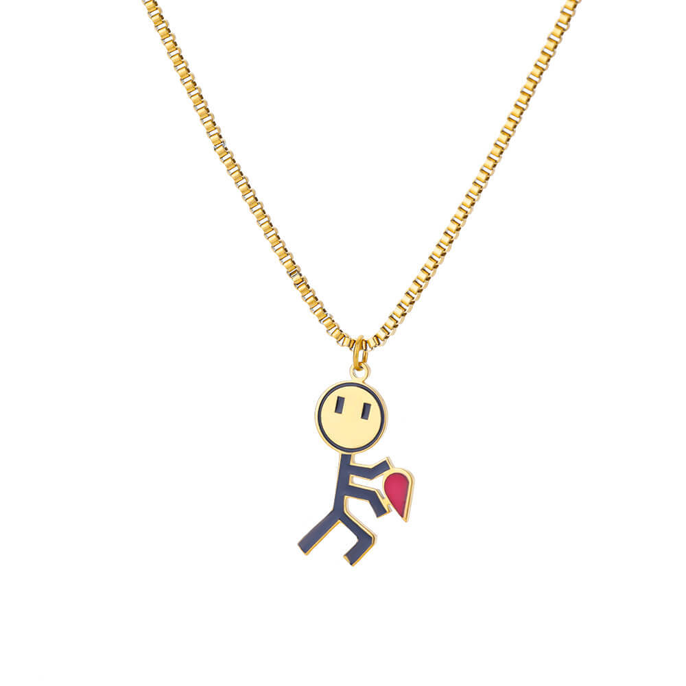 2 Pcs Hip Hop Kartun Smiley Stickman Hati Pasangan Kalung Pria Wanita Anti Karat Cinta Choker Perhiasan Hadiah