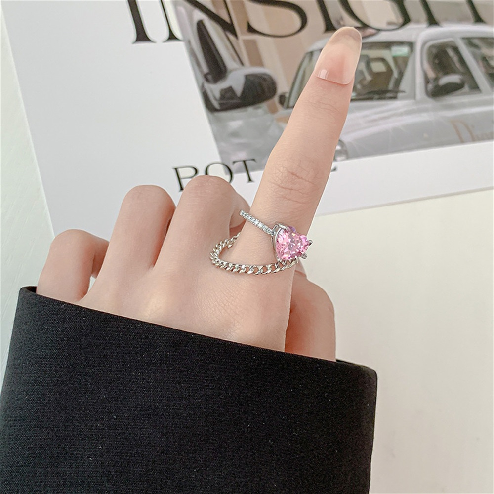 Korea Tidak Teratur Merah Muda Berlian Imitasi Logam Cinta Mutiara Cincin Fashion Kristal Wanita Perhiasan Hadiah Pembukaan