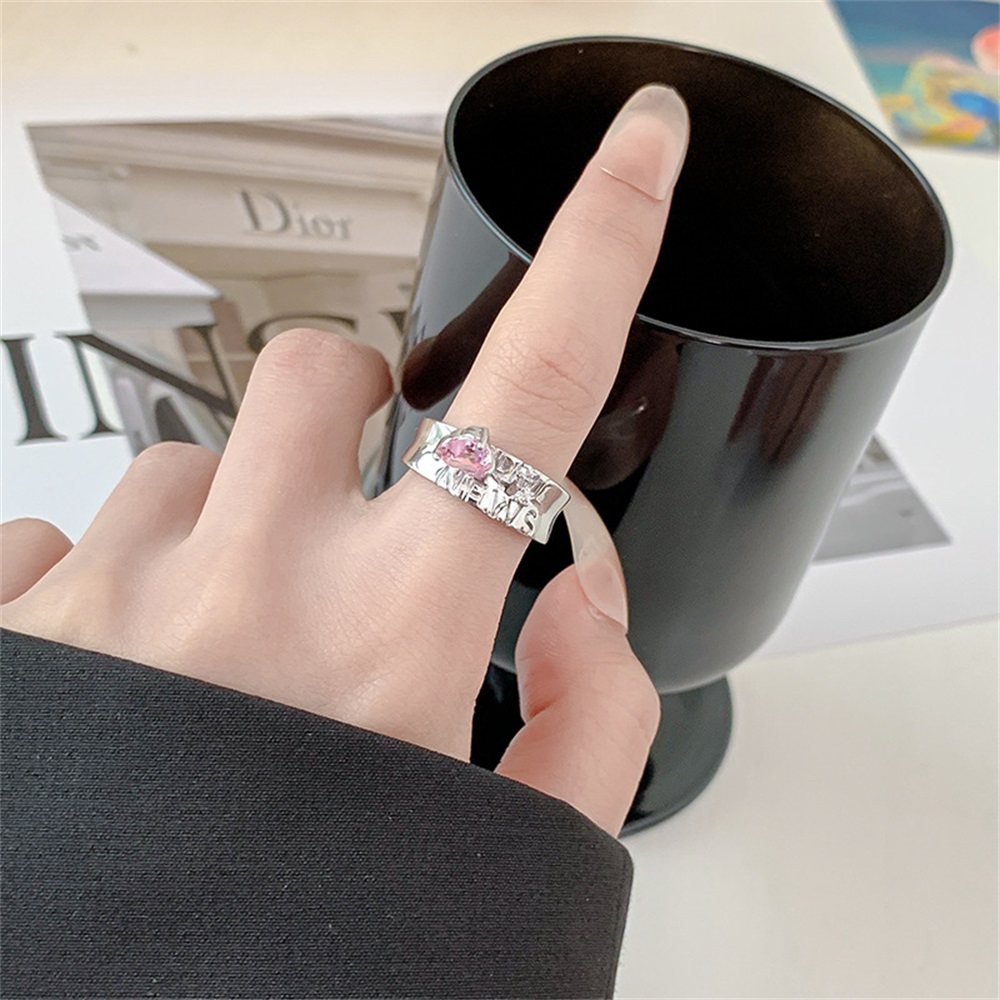 Korea Tidak Teratur Merah Muda Berlian Imitasi Logam Cinta Mutiara Cincin Fashion Kristal Wanita Perhiasan Hadiah Pembukaan