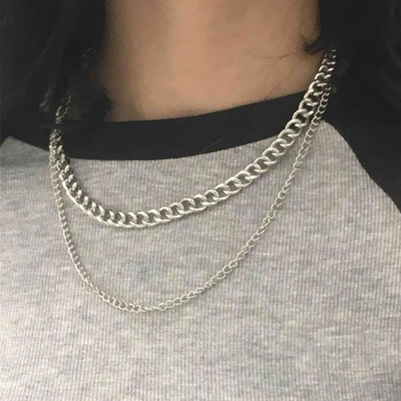 Pria Lapisan Ganda Gaya Hip Hop Gaya Punk Kalung Rantai Sederhana Niche Necklace