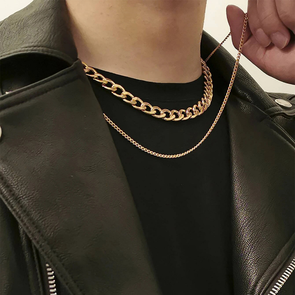 Pria Lapisan Ganda Gaya Hip Hop Gaya Punk Kalung Rantai Sederhana Niche Necklace