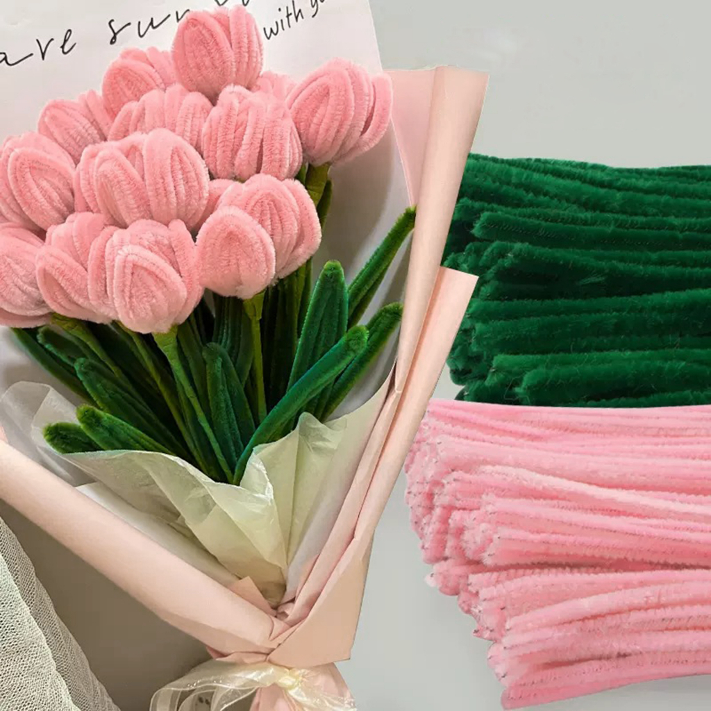 Sls_1 Set Kerajinan Fleksibel Kawat Yang Dapat Ditekuk Warna-Warni Chenille Batang DIY Tulip Buket Membuat Kit Anak Gadis DIY Bunga Seni Proyek Perlengkapan Kerajinan Hadiah Ulang Tahun