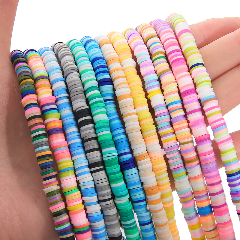 40cm 350Pcs 4mm 6mm Flat Round Polymer Clay Beads Chip Disk Longgar Spacer Handmade Slice Beads Untuk Membuat Perhiasan DIY Gelang