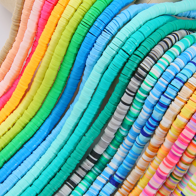 40cm 350Pcs 4mm 6mm Flat Round Polymer Clay Beads Chip Disk Longgar Spacer Handmade Slice Beads Untuk Membuat Perhiasan DIY Gelang