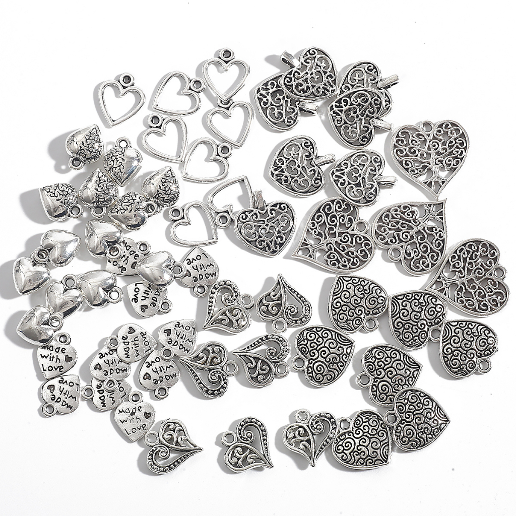 10 /20 /30 /50 PCS Mix Ukuran Alloy Bentuk Hati Aksesoris Perhiasan Warna Silver Antik Dan Komponen Untuk Membuat Gelang Kalung