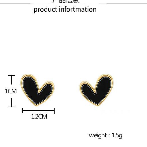 S925 Perak Jarum Hitam Cinta Hati Anting Kecil Temperamen Indah Desain Niche Anting Sederhana Harian