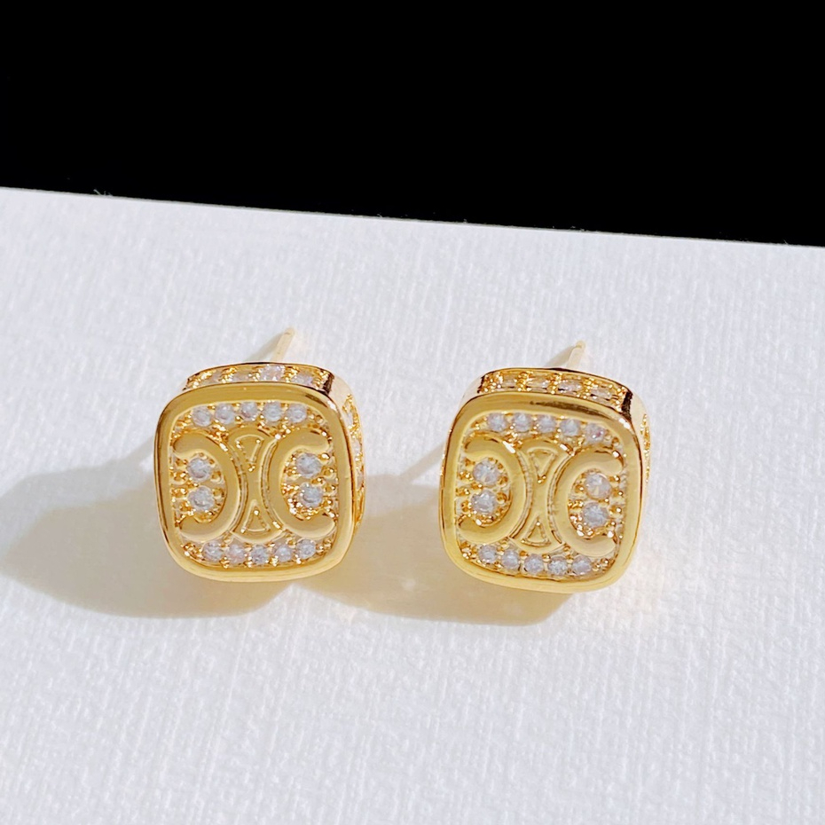 Mikro Bertatahkan Zirkon Tiga Dimensi Persegi Triumphal Arch Earrings Cahaya Prancis Mewah Sederhana Anting Serbaguna