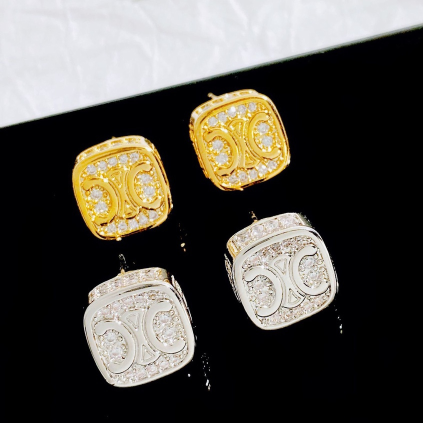 Mikro Bertatahkan Zirkon Tiga Dimensi Persegi Triumphal Arch Earrings Cahaya Prancis Mewah Sederhana Anting Serbaguna