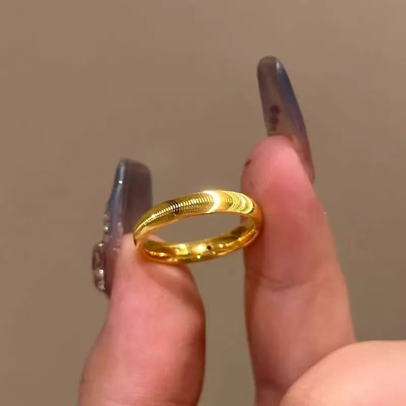 Cincin Mata Kucing Berlapis Emas 24K Bulat Cincin Bergelombang Halus Cincin Cincin Cincin Bayi Gadis