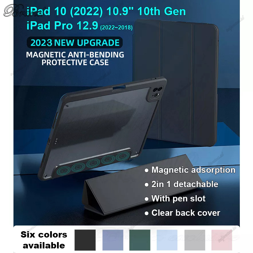 Untuk Ipad10 (2022) 10.9&quot; 10th Gen iPad Pro 12.9 2022 2021 2020 2018 High End Akrilik Transparan 2in1 Adsorpsi Magnetik Dilepas Stand Flip Tablet Pelindung Case