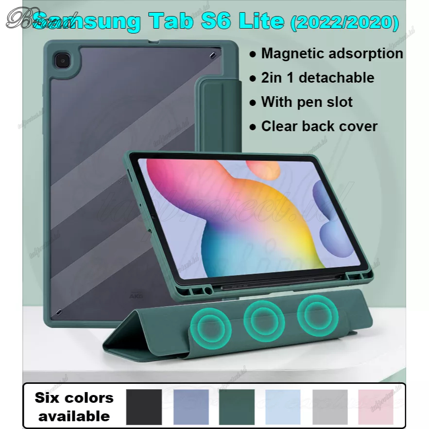 Untuk Samsung Galaxy Tab S6 Lite 2022 2020 10.4&quot; SM-P613 SM-P619 SM-P615 SM-P610 P610N High End Akrilik Bening 2in1 Adsorpsi Magnetik Detachable Stand Flip Tablet Case Pelindung