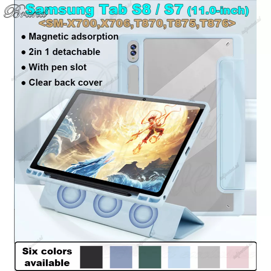 Untuk Samsung Galaxy Tab S8 S7 11.0&quot; SM-X700 SM-X706 X706B/U/N SM-T870 SM-T875 SM-T876B High End Akrilik Bening 2in1 Adsorpsi Magnetik Dilepas Berdiri Flip Tablet Case Pelindung