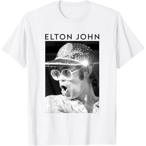 Kaos Topi Sequin Foto Hitam Putih Resmi Elton John