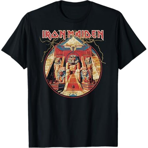 Kaos Iron Maiden Powerslave Lingkaran Petir Leher kru katun murni unisex