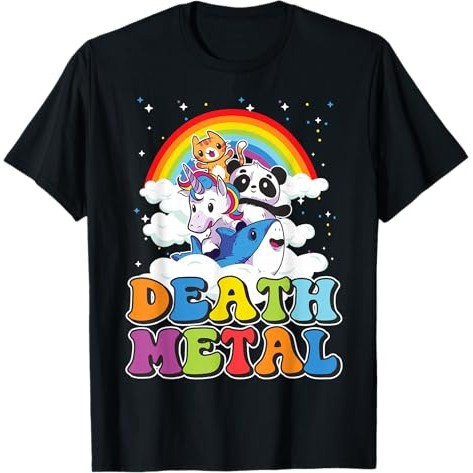 Kaos Heavy Metal Lucu Unicorn Pelangi Kucing Death Metal Retro
